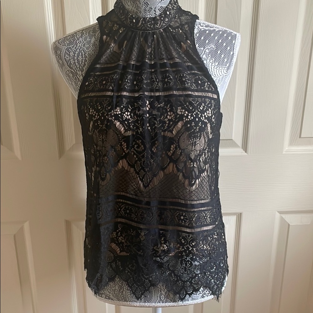Elegant Lauren Conrad Black Lace Halter Top